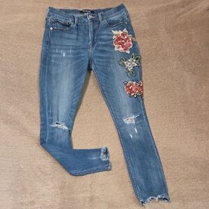 Express Denim Jeans with Sequin Floral Embroidery
